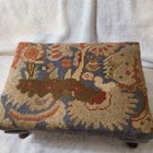 Antique Needlepoint Footstool Ottoman Vintage Floral Riveted One Of A Kind 