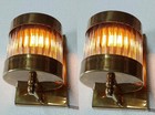 Pair Antique Old Vintage Art Deco Brass   Glass Rod Ship Light Wall Sconces Lamp