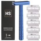 Double Edge Safety Razor - Steel Blue  5 Spare Blades  30   Precision Angle  Reus