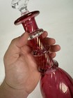 Mcm Cranberry Swirl Glass Hand Blown Optic 3 Ring Decanter W Crystal Stopper