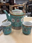 Vintage Chinese Porcelain Teapot With Two Cups