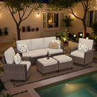 5-piece Patio Sofa Set Gray Rattan Outdoor Furniture Set Swivel Rocker Sofa Set