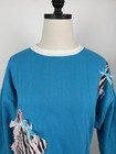Vintage 80s Novelty Sweatshirt Youth   Girls 14 Zoo Zebra Bow Fringe Rhinestone