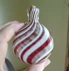 Free Blown Pretty Red   White Swirl Cased Art Glass Pocket Cologne Bottle Pontil