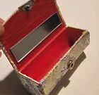 Vintage Lipstick Case Holder Mirror Embroidered Floral Snap  Beauty Accessory