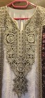 Turkish Embroidered Kaftan Maxi Dress Floral Sheer Overlay Gold Detail