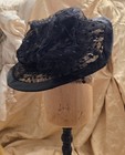 Victorian 1890   s Black Swiss Dot Net Wired Hat W Silk Brim