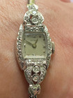 Antique Gotham 14k White Gold   26 Diamond Art Deco Ladies Watch Manual Wind