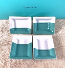 Tiffany   Co  Porcelain Jewelry Tray Trinket Change Tray Set Of 4 With Box