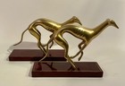 Art Deco Style Greyhound Figurine bookend Sculptures Solid Brass On Wood Mounts