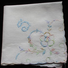Vintage White Monogram Blue  s   Hankie Hankerchief  Embroidered Corner