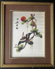 Pair Of Vintage Mcm Matching Framed Chinese Silk Embroidery Birds On Branches