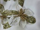  Beaded Flower Napkin Ring Holder Set Of 6 White Green Gold 