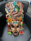 Hand Carved Mayan Wood Mask Warrior Pyramid Artwork Jaguar Snake Mexico Cedar 
