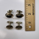Lot Vintage Retro Mad Men Cufflinks Gold Tone Black Resin Onyx 50s 60s Round