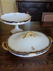 Antique Th  odore Haviland Limoges Cobalt Blue Gold Porcelain Pedestal Tureen Set