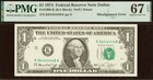 1974  1 Federal Reserve Note Pmg 67epq Error Super Radar Serial Number 84444448