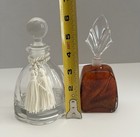 Lot 2 Vintage Vanity Perfume Bottles Amber Tortoiseshell Clear Glass Tassels