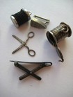 Vtg Sterling Sewing Related Silver Bracelet Charm Lot Scissors iron thread board