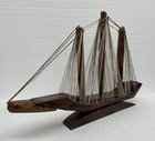 Vintage Mcm 31    Handmade Wooden Boat Nautical String Art Wood Model Sailing Ship
