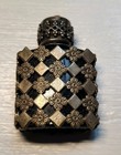 Vintage Miniature Sterling Silver Floral Lace Perfume Bottle Black Glass France