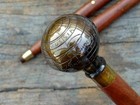 Walking Wooden Stick cane Antique Design Brass Map Globe Handle Christmas Gift