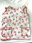 1950s Apron White Floral Red Piping 2 Pockets Vintage Wrap Around Handmade