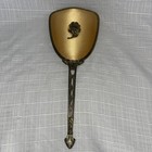 Vintage Hand Held Vanity Mirror Hollywood Regency Gold Tone W flower