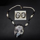 Lee Sands Flower Necklace Earrings Set Mother Of Pearl Inlay Vintage