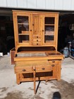 Antique Solid Oak Bakers Cabinet - Hoosier Style Station