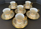 Cups   Saucers Thai Benjarong Porcelain Pattaya Hand Painted 18k Gold Set Of 6
