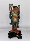 Antique Vintage Chinese Hand Carved   Painted Polychrome Wood Statue Hongkong