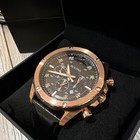 Bulova Marine Star 98k117 Mens Chronograph Date Black Dial Rose Gold Leather