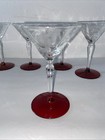 6 Vtg   Antique 5  Liquor Cocktail Cordial Cut Floral Ruby Red Foot Barware 3oz