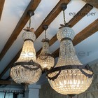 Bronze French Antique Basket Crystal Garland Chandelier Conical A95
