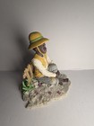Vintage Black Americana Boy Figurine Seated Yellow Hat   Vest Resin 