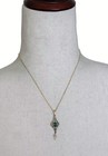 Antique Art Nouveau Gold Tone Lavalier Pendant Necklace Green Stone Glass Drop