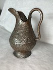 Antique Hand Etched Tinned Copper Pitcher Middle Eastern Floral Mughal Style 11   