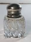 Antique Swirl Glass Crystal Inkwell W  Silver Plated Latched Travel Lid 