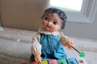 Vintage Tin Litho Little Performer Wind Up Tin Toy Girl Playing Xylophone Works