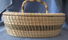 Vintage Oval Woven Grass Basket With Tight Fitting Lid 9x6 Country Farmhouse