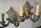 Antique Pair 1910 Plaster Cast Victorian Two Arm Wall Sconces Original Paint
