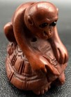 Vintage Japanese Netsuke Carved Monkey Riding Turtle Tortoise Miniature Figurine