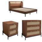 Modern Bedroom Furniture Set Queen Size Platform Bed Frame Nightstand Chest Wood
