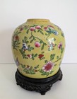 Antique Chinese Ginger Jar Famille Jaune Yellow Enamel 19th C Butterfly Peony