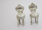 Pair Of Antique Sterling Solid Silver Miniature Chairs 1901 Dolls House Vintage