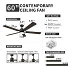 60 Inches 5 Blades Ceiling Fan With Light And Remote   App Control Modern Black
