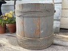 Antique Early Wooden Swing Handle Firkin Sugar Bucket Blue    Gray Paint
