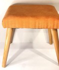 Vintage Mid Century Modern Orange Fabric Footstool ottoman Wood Legs   Mcm Stool