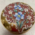 Antique Pink Opaline Glass Powder Box Enameled Flowers Gilt Bohemia Vanity Jar 